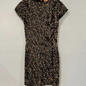 Alice + Olivia Brown Gold Sequin Bodycon Cap Sleeve Dress Size 0
